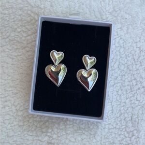 Silver Heart Drop Earrings